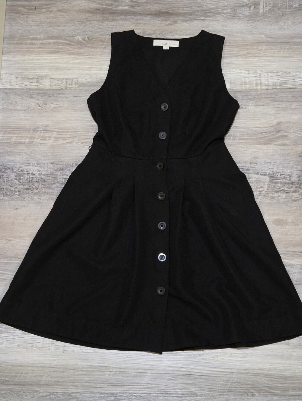 🛍LOFT Black Sleeveless Button-Front A-Line Dress Womens Size 2 Petites